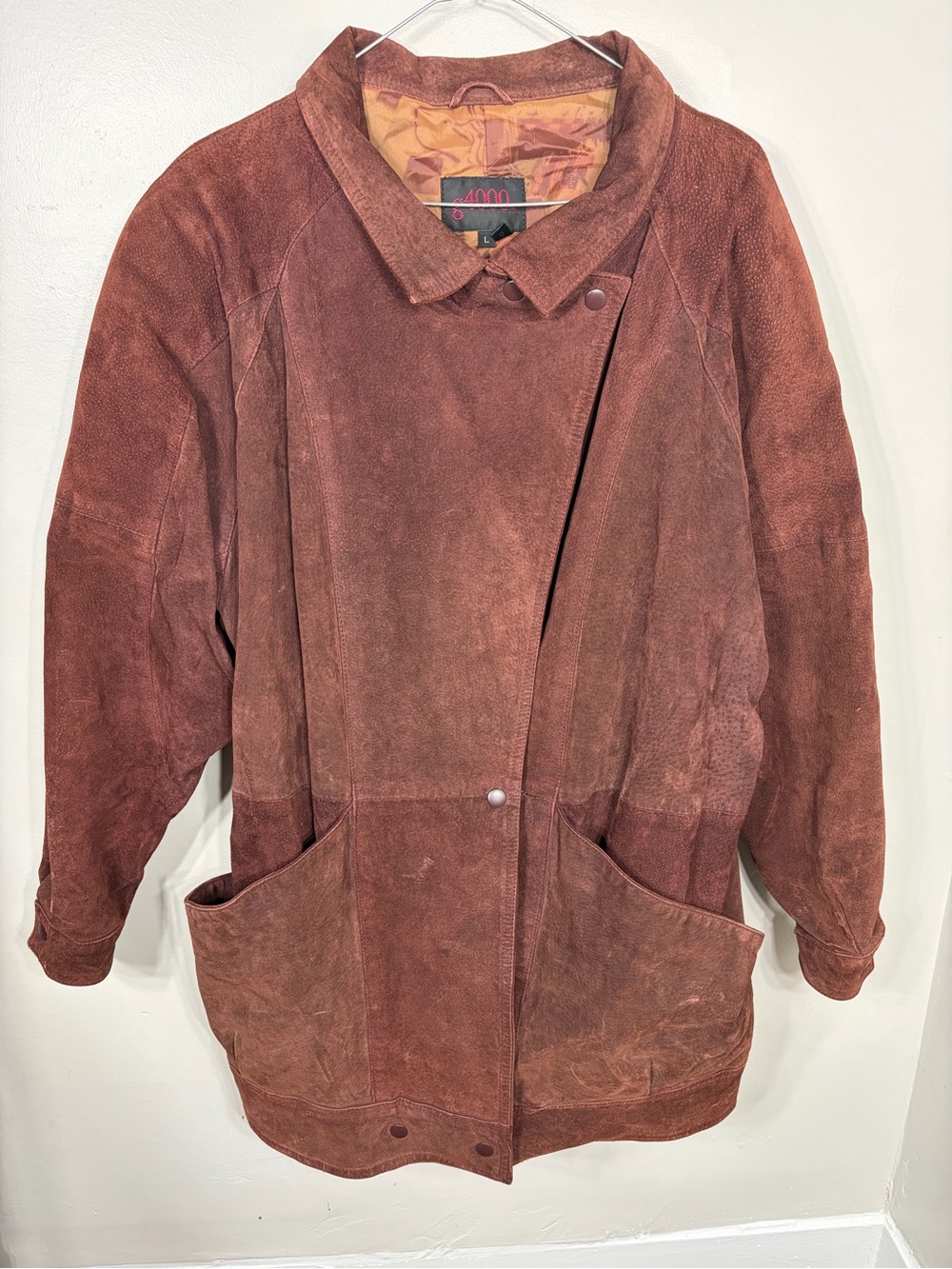 Vintage G4000 Burgundy Suede Leather Jacket 90s Boho Western Coat L As Is‎